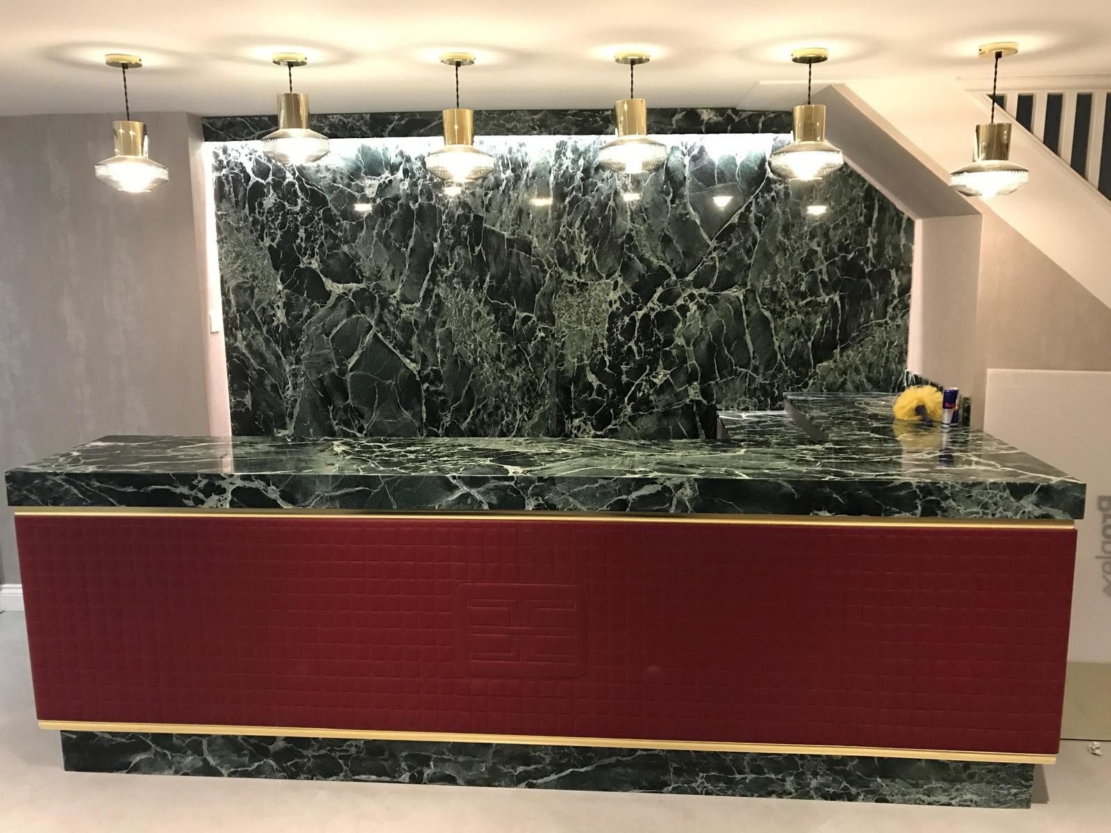 Marble and brass reception desk