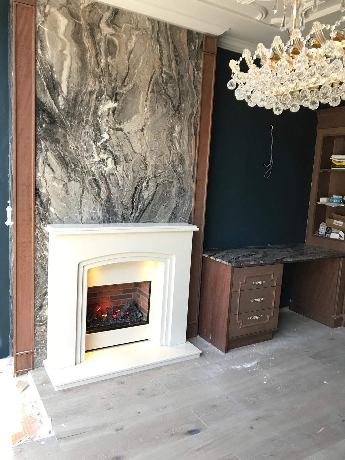 Marble fireplace and joinery